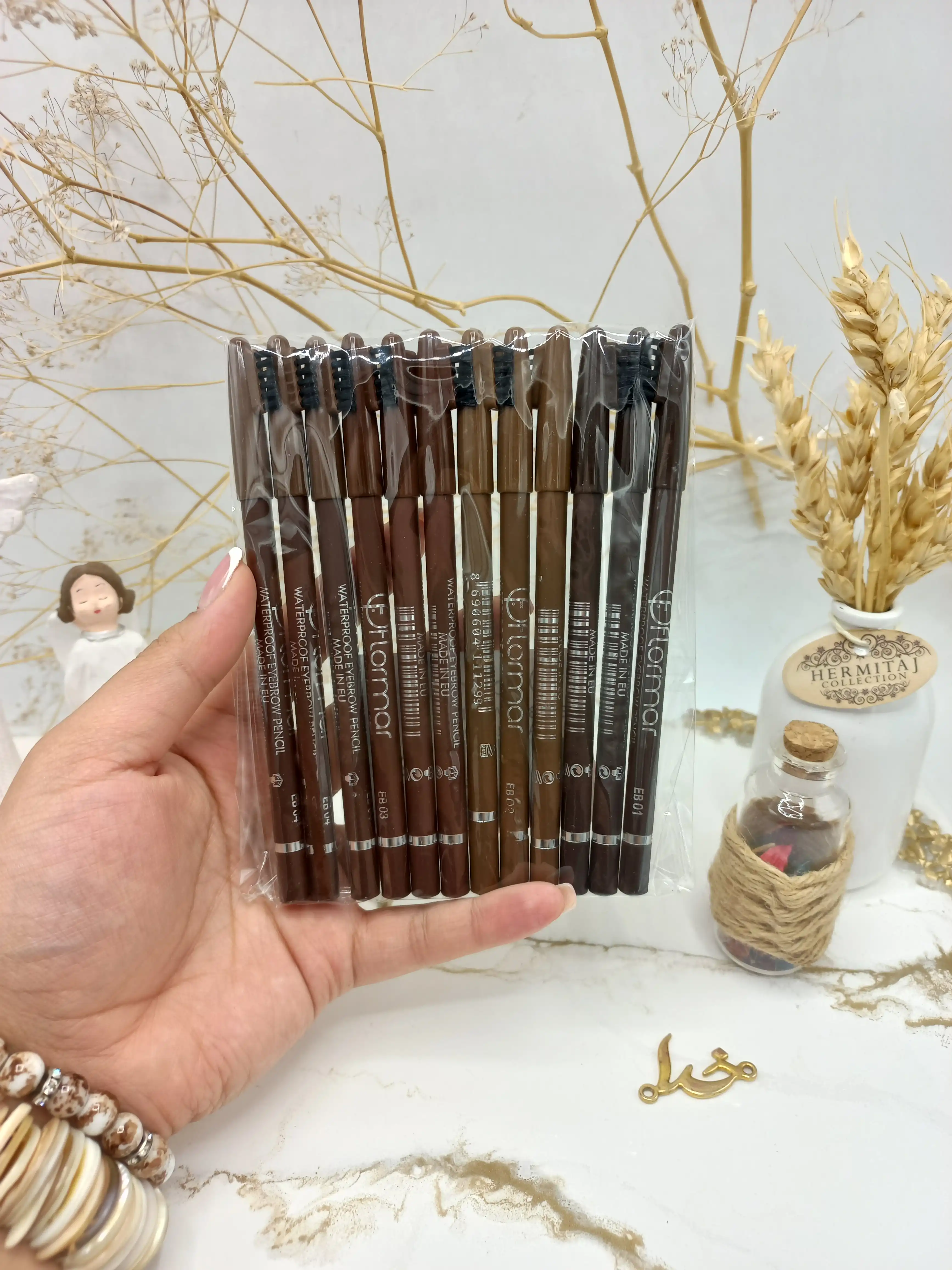 مداد ابرو ضد آب فرچه دار بسته 12 عددی فلورمار ساخت اروپا