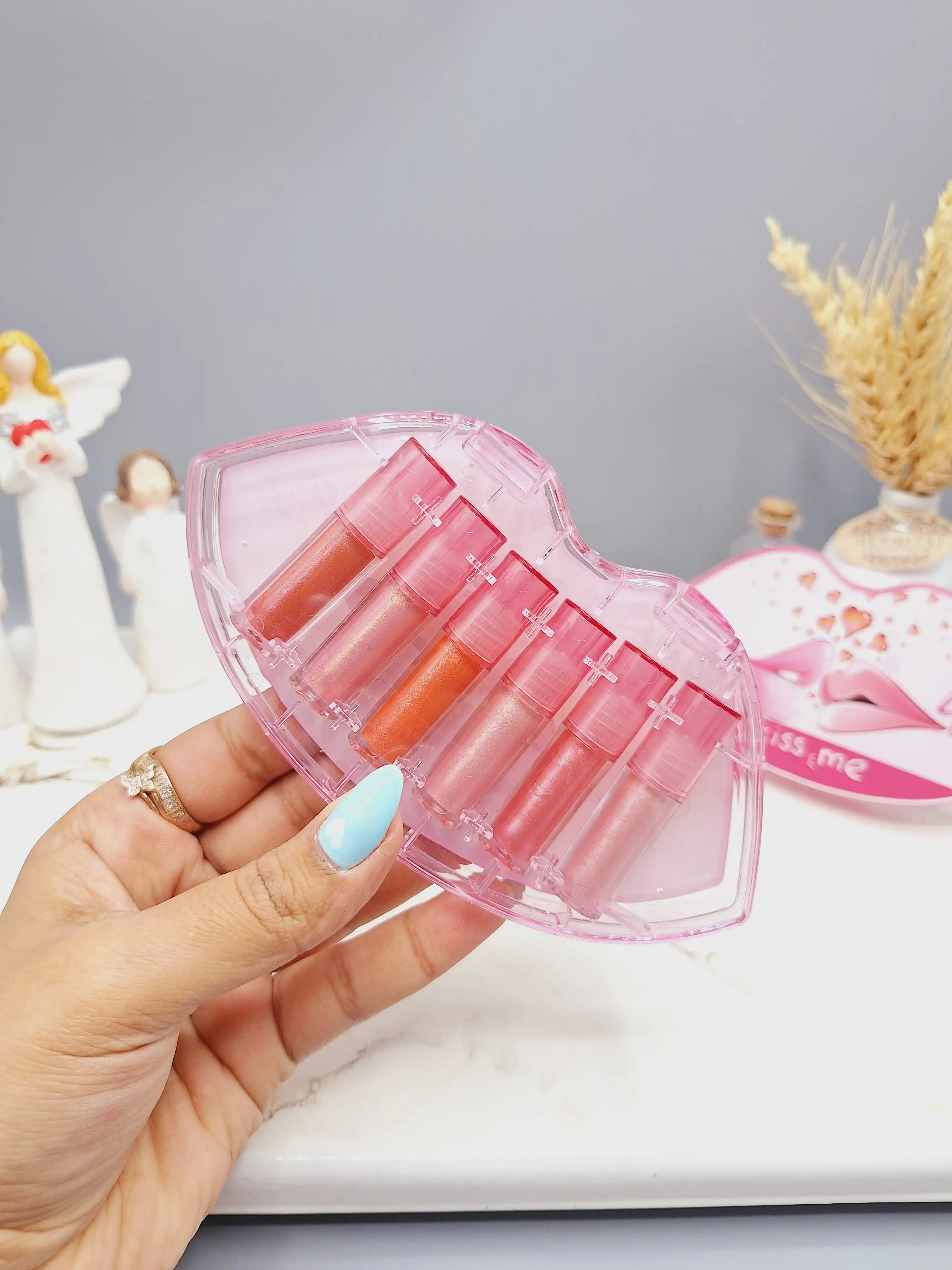 پک لیپ گلاس شاین دار طرح لب کیودن رز شش عددی کد 5904